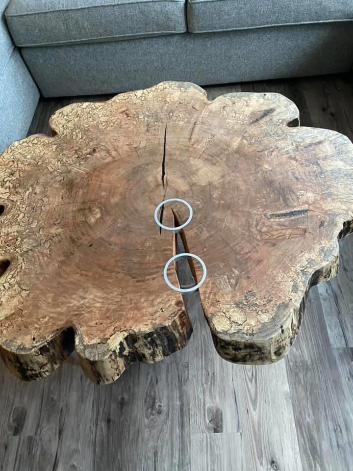 Wood cut on sale coffee table