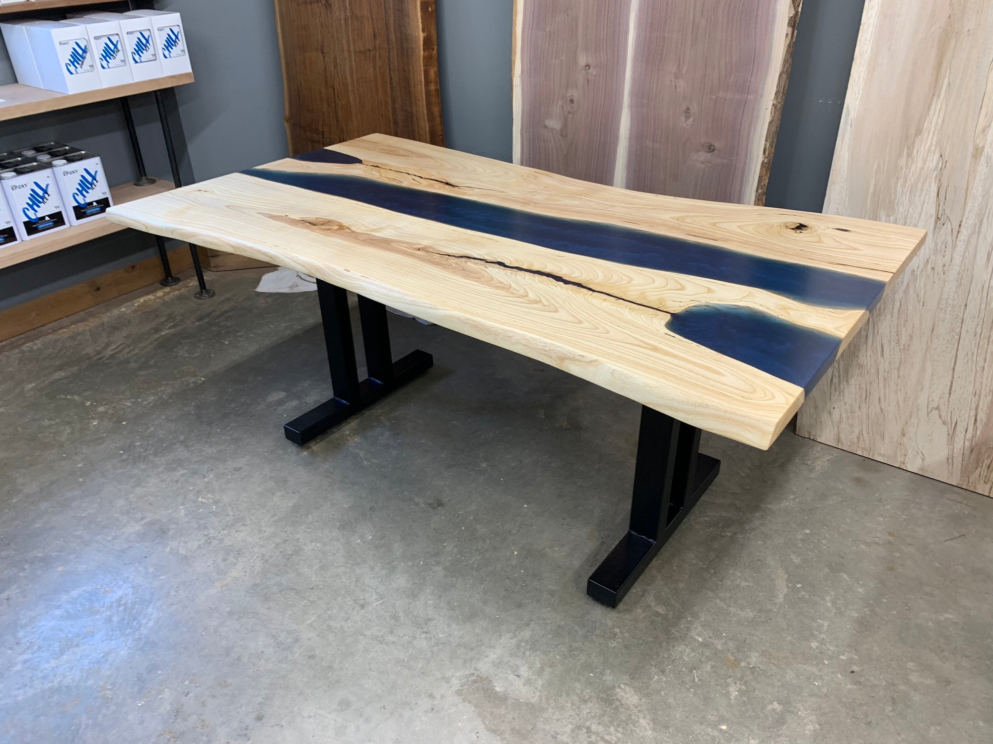 Custom blue epoxy River Table 
