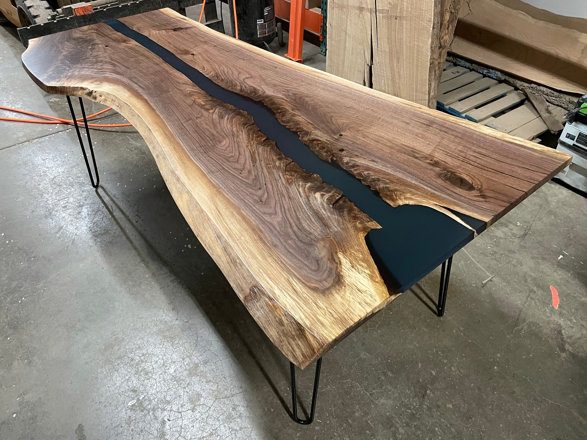 Matte Black Epoxy Desk with Walnut Slab - Anglewood Furniture