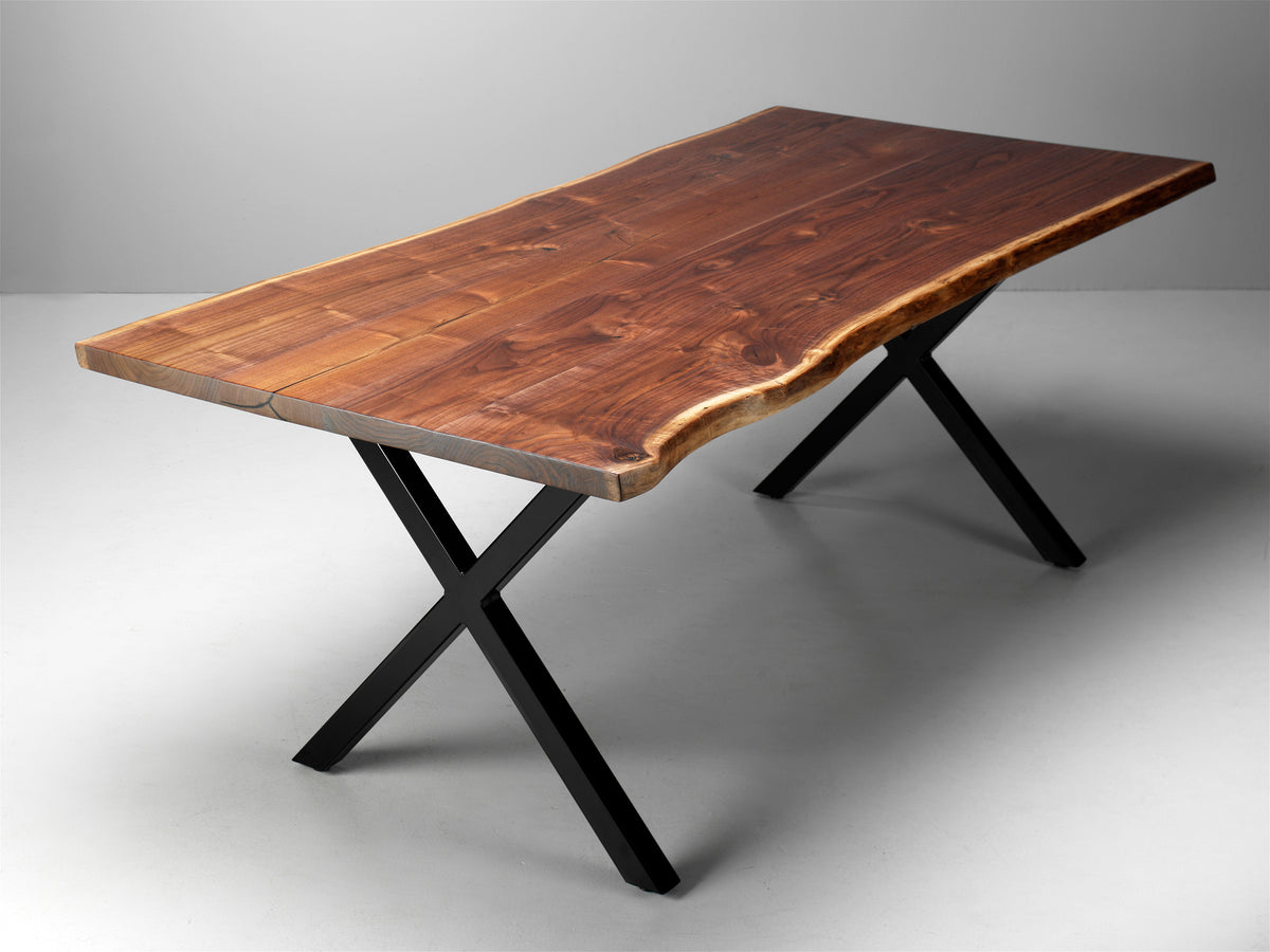 Live Edge Black Walnut Dining Table on Granada 2 Table Base - KC Custom ...