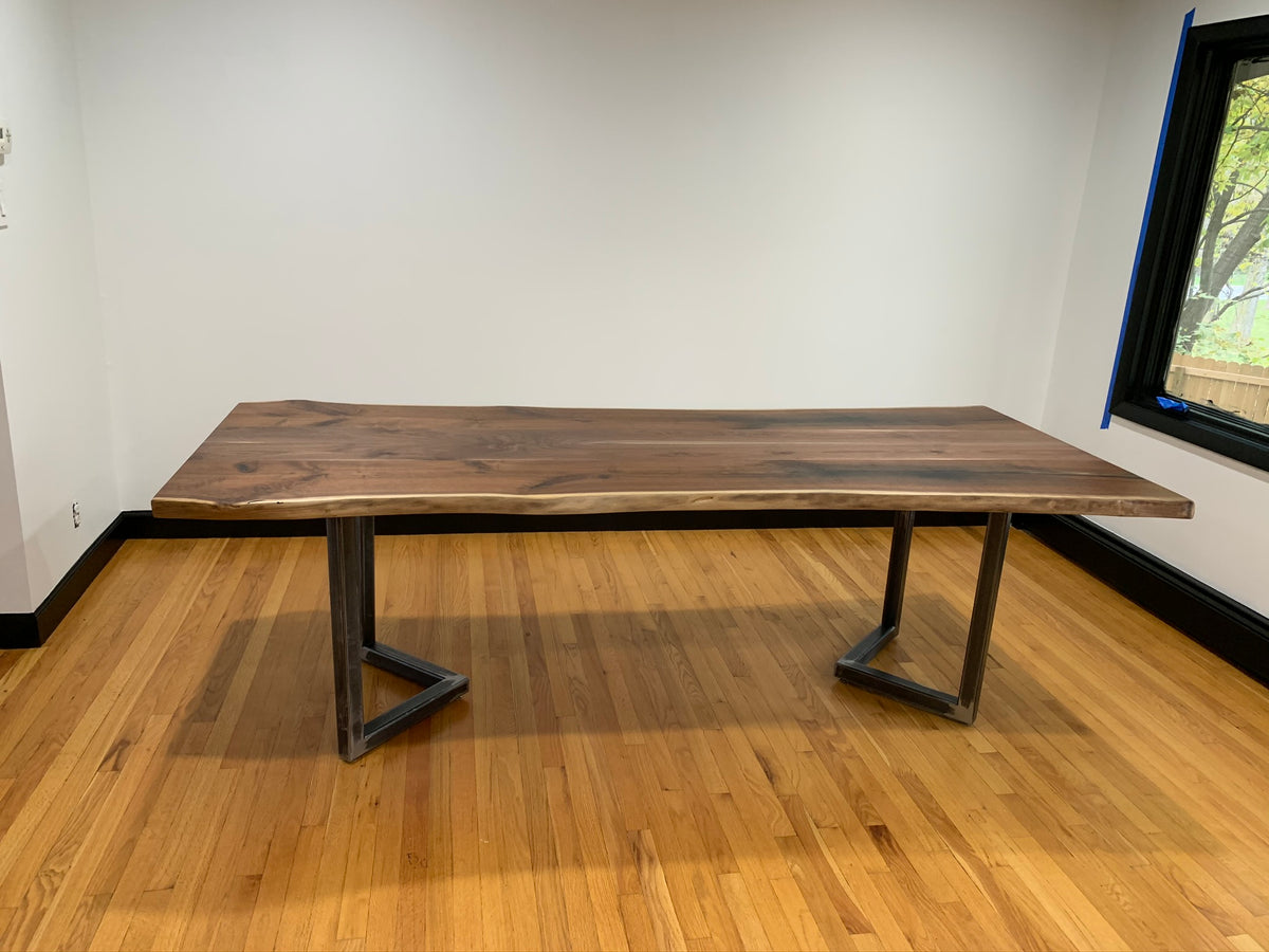 Live Edge Black Walnut Dining Table on Broadmoor 2 Table Base - KC ...